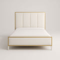 Lit double rembourré bois métal 160x200 cm Blanc/Doré