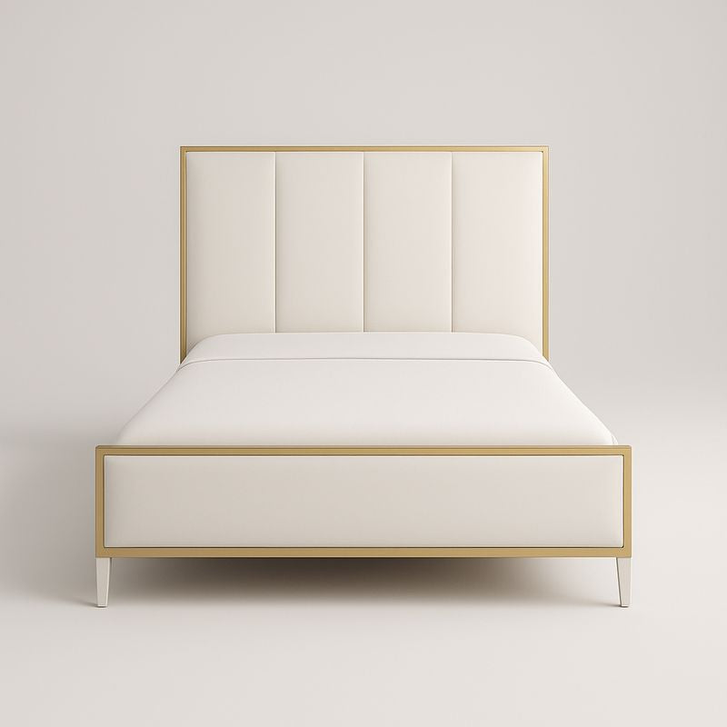 Lit double rembourré bois métal 160x200 cm Blanc/Doré