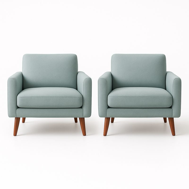 Lot de 2 fauteuils en tissu bleu clair avec pieds en bois