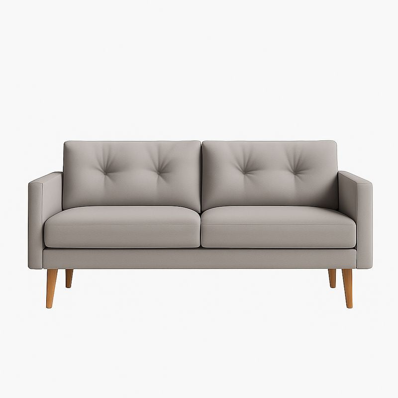 Canapé 2 Places en Cuir Synthétique Gris Pieds en Bois de Chêne