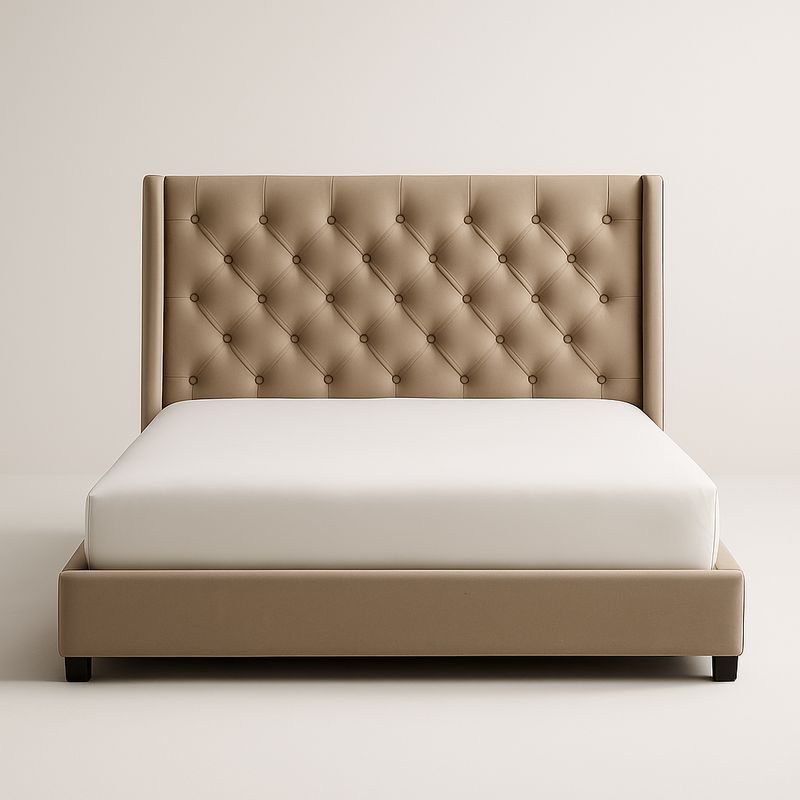 Lit en cuir synthétique avec tête de lit capitonnée beige 160x200 cm