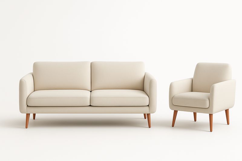 Ensemble Canapé et Fauteuil Crème Tissu Polyester Bois 200cm