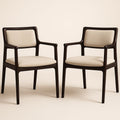 Ensemble de 2 chaises de salle à manger en bois avec accoudoirs, revêtement en tissu beige