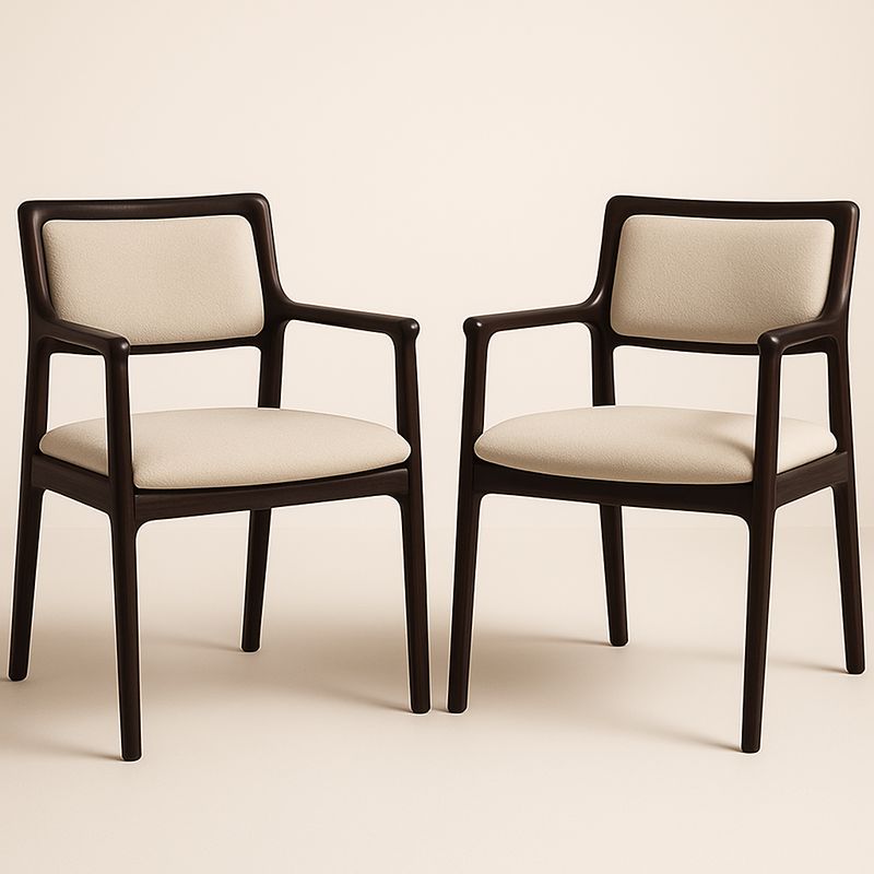 Ensemble de 2 chaises de salle à manger en bois avec accoudoirs, revêtement en tissu beige