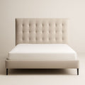 Lit en cuir beige avec tête de lit capitonnée 200x160 cm