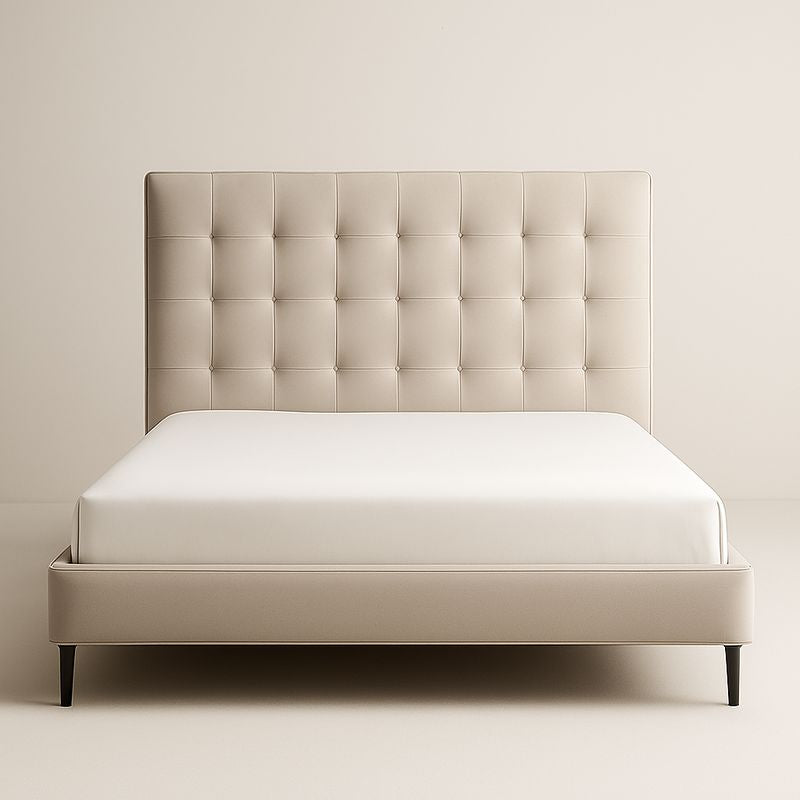 Lit en cuir beige avec tête de lit capitonnée 200x160 cm