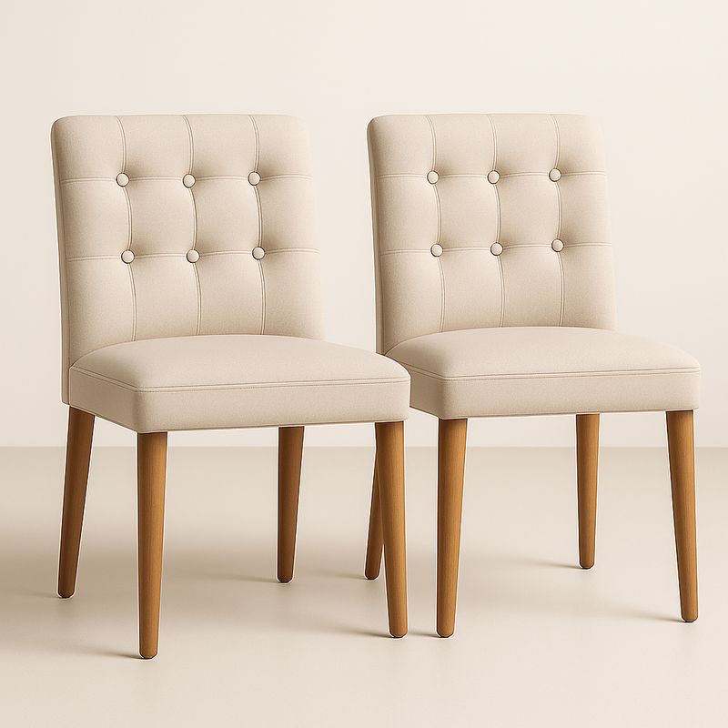 Lot de 2 chaises en tissu avec dossier capitonné et pieds en bois de hêtre Beige