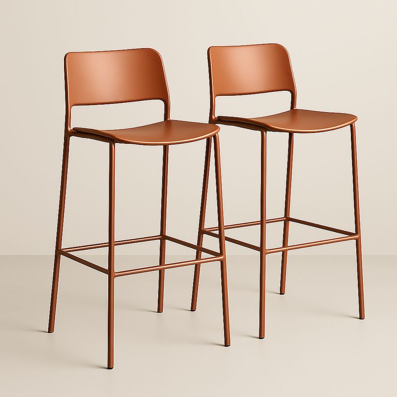 Ensemble 2 Tabourets de Bar Métal Siège Polypropylène Marron