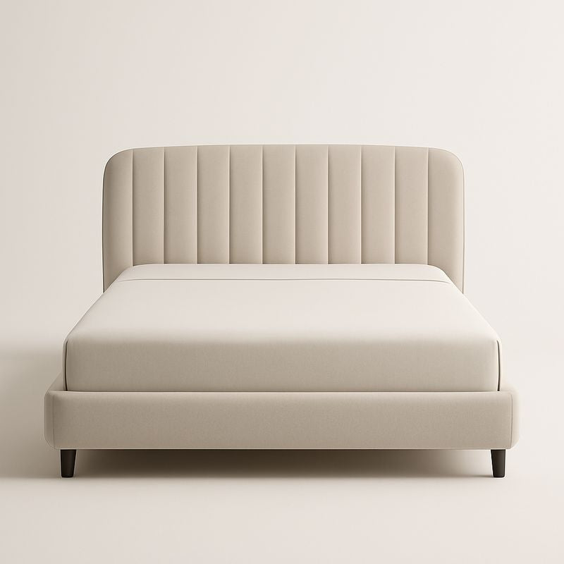 Lit double en bois et polyester beige 140x200cm