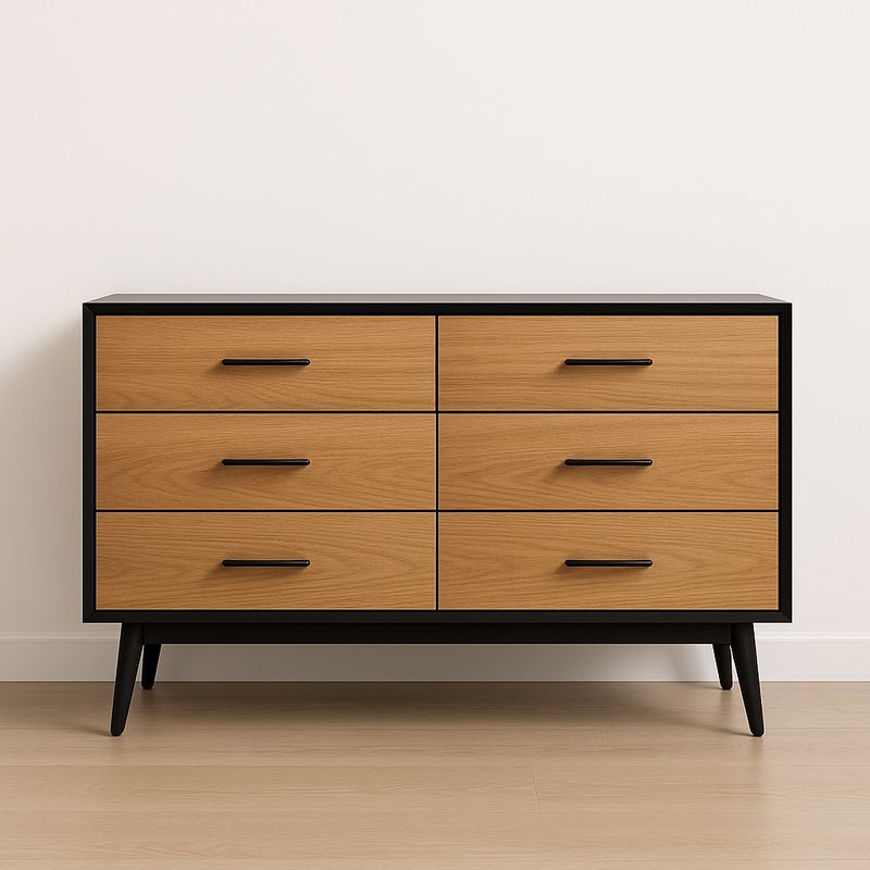 Commode 6 tiroirs MDF Noir/Chêne