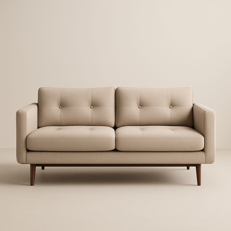 Canapé 2 places en tissu polyester beige avec pieds en bois