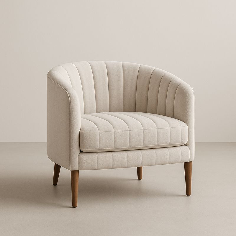 Fauteuil arrondi en tissu avec pieds en bois