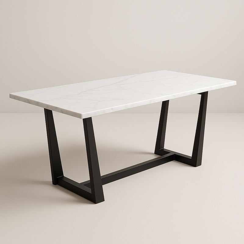 Table rectangulaire en marbre blanc et acier noir 160 cm