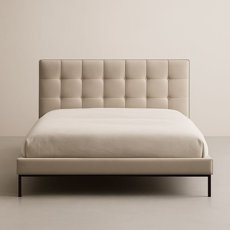 Lit double en tissu Bois et Métal Beige 200x160x120 cm