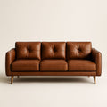 Canapé 3 places en cuir marron avec pieds en bois