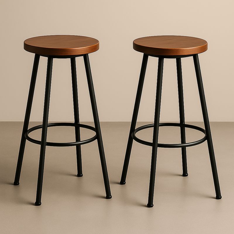 Lot de 2 tabourets en bois et métal noir 75cm