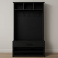 Armoire d'entrée noire avec crochets et rangements 180x100x45 cm en bois composite
