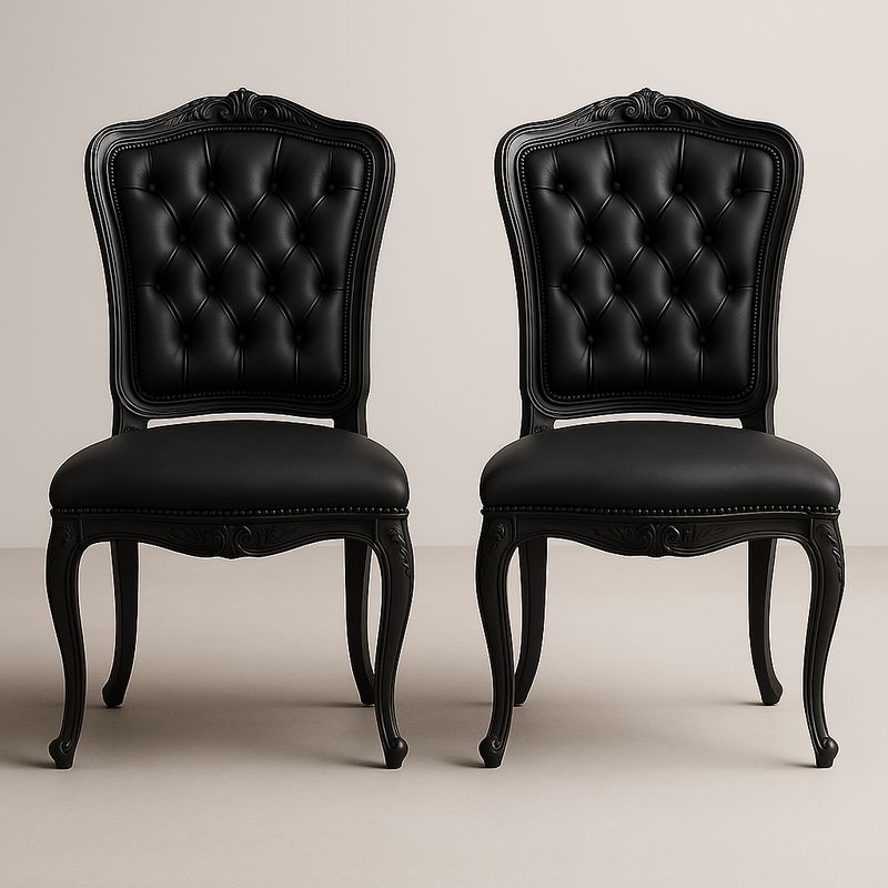 Lot de 2 chaises en bois et cuir synthétique noir