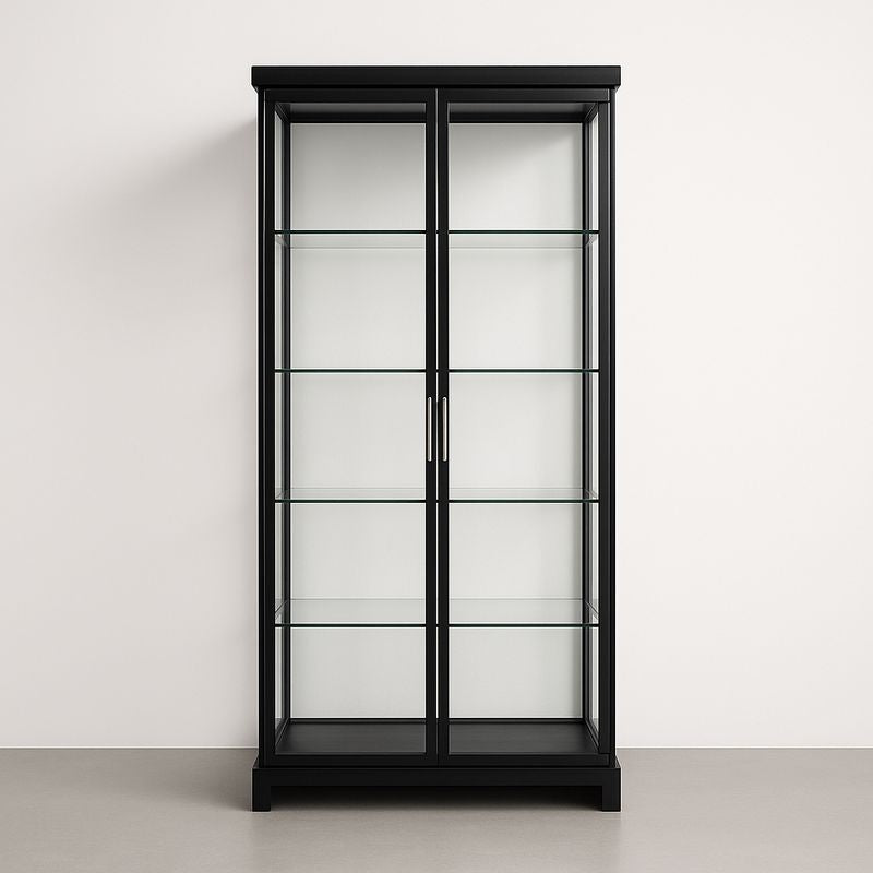 Vitrine avec portes à charnières en verre trempé noir