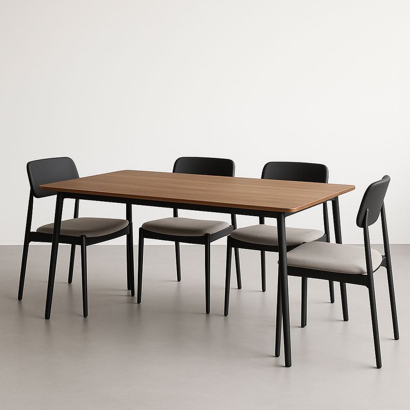 Table et chaises à manger ensemble rectangulaire 150x80cm bois métal Noir/Marron