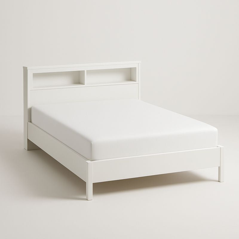 Lit double avec étagères intégrées en bois composite blanc 200 x 140 cm