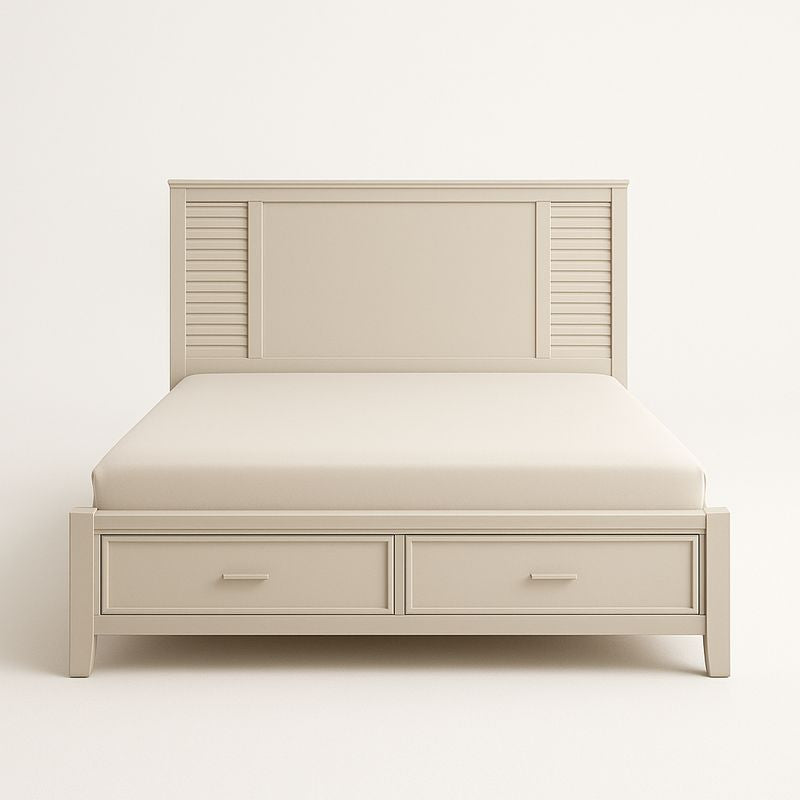 Lit double avec tiroirs en bois massif beige