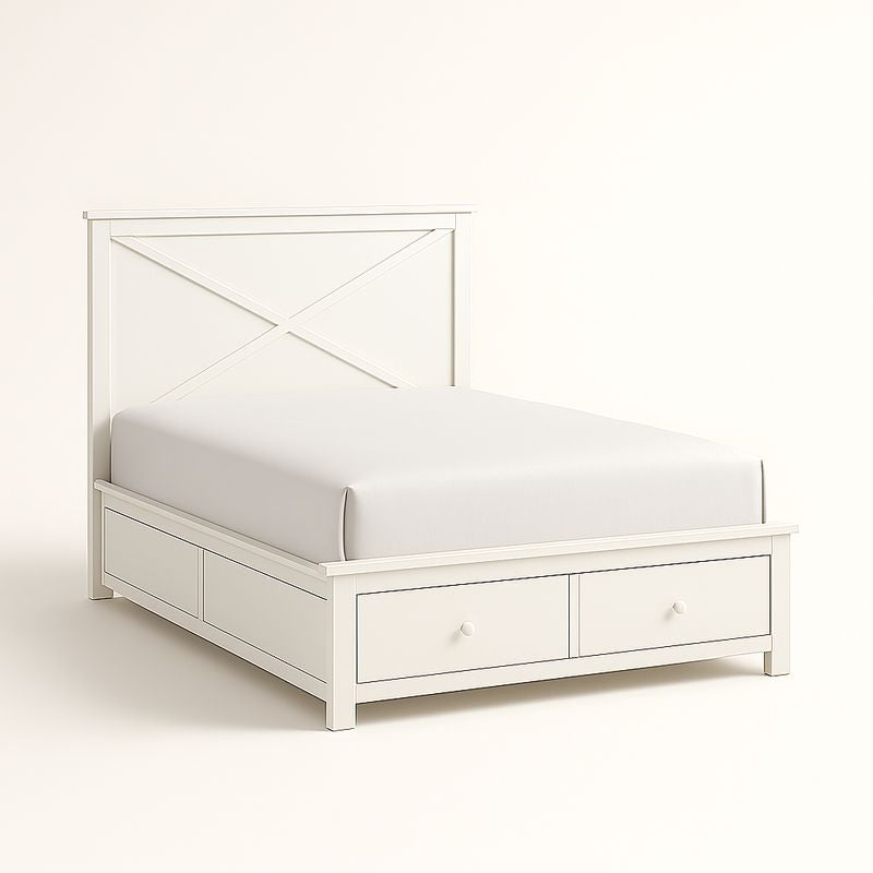 Lit en bois avec tiroirs Blanc 140x200 cm