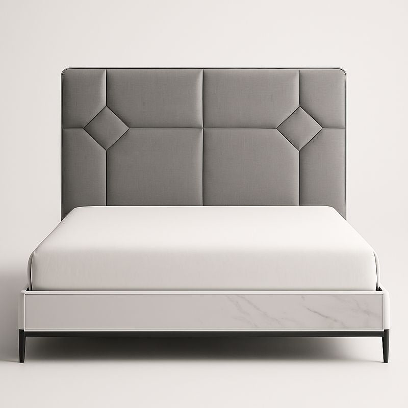 Lit double en métal et tissu 160x200 cm Gris