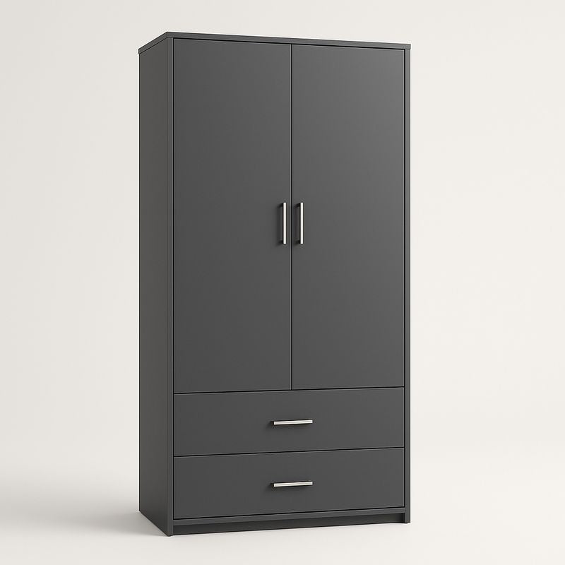 Armoire en Bois avec Portes Battantes et Tiroirs en Gris