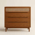 Commode en bois de hêtre à 4 tiroirs avec façade en rotin 90x80x45 cm