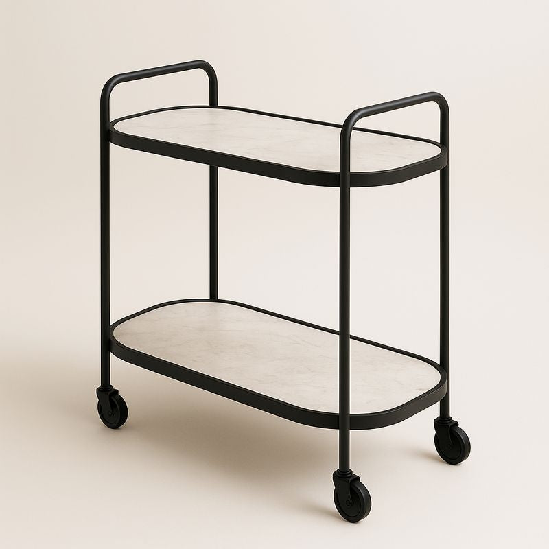 Chariot de Service à Deux Niveaux en Métal et MDF Noir et Blanc