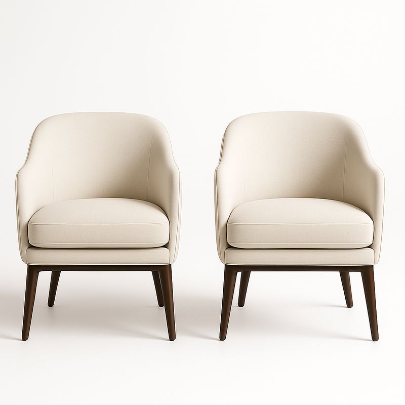 Lot de 2 fauteuils en tissu crème avec pieds en bois