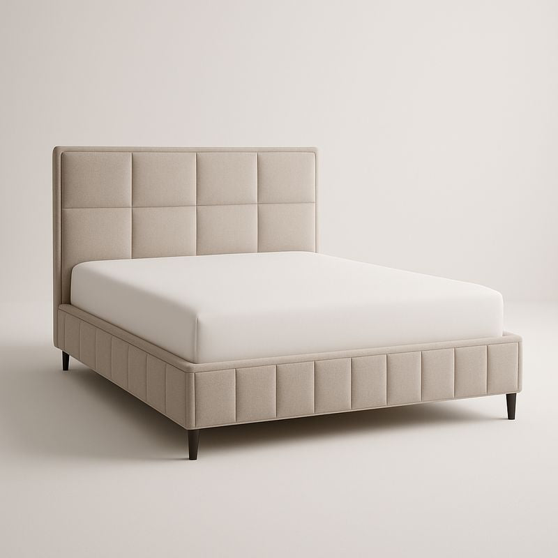 Lit double en bois et tissu beige 200x160x120 cm