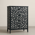 Commode en bois à quatre tiroirs motif feuillage Noir/Blanc 90x75x40 cm