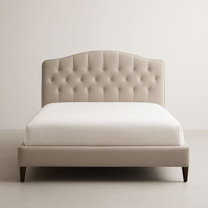 Lit double en tissu avec tête de lit capitonnée, Beige, 200 cm x 150 cm