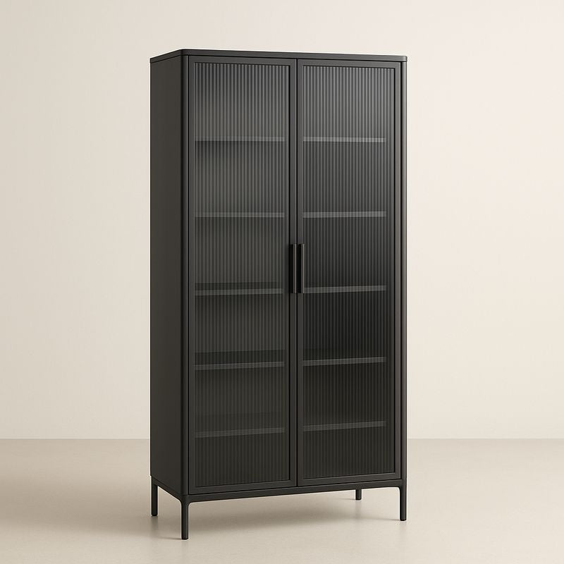 Armoire Métallique Noire avec Portes en Verre Cannelé