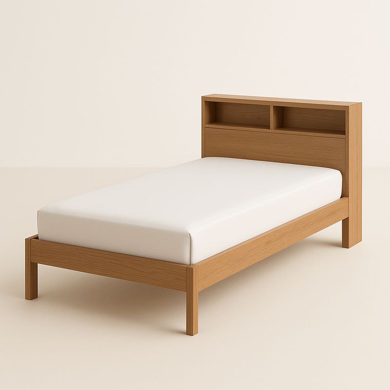 Lit simple en bois de chêne avec étagères intégrées