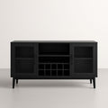 Buffet Noir en Bois avec Portes en Verre Trempé