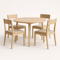 Table ronde en bois avec 4 chaises en tissu beige