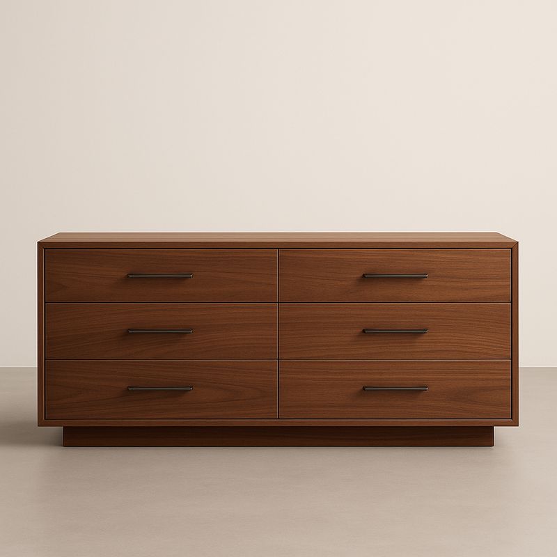 Commode en bois 6 tiroirs avec poignées en métal noir