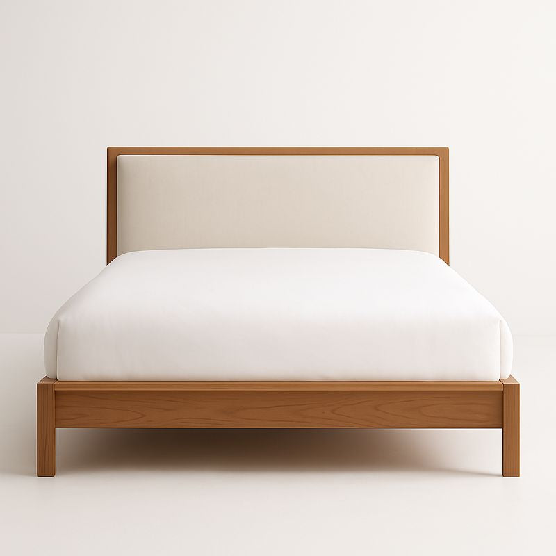 Lit double en hêtre avec tête de lit rembourrée 200x150x100 cm