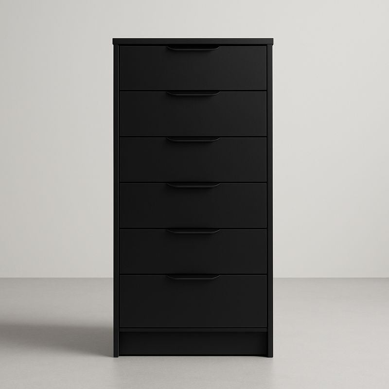 Commode haute 6 tiroirs en bois MDF noir 132cm