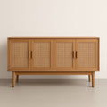Buffet rectangulaire en bois et rotin 4 portes H80xL180xP45cm